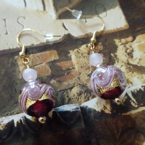 Handmade Aventurina red and pink Murano earrings in classic style - Picture 5 of 5